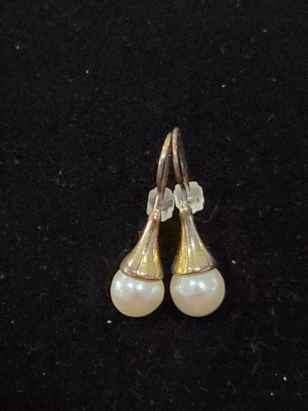 Gold Tone Dangle Drop Earrings Faux Cream Pearl W/Gold Tone Cap-Beautiful